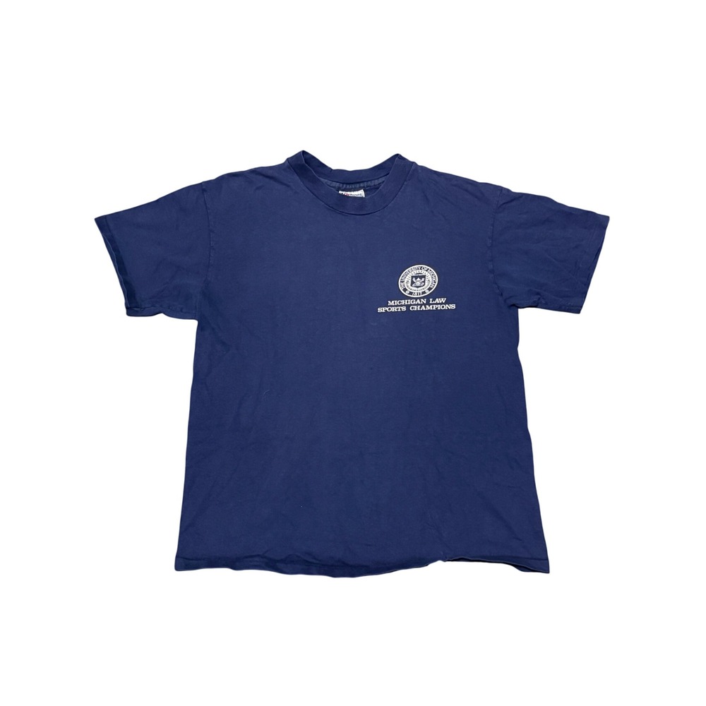 Vintage Hanes Beefy-T Michigan Law Sports Champions T-Shirt Navy Blue Mens L 80s
